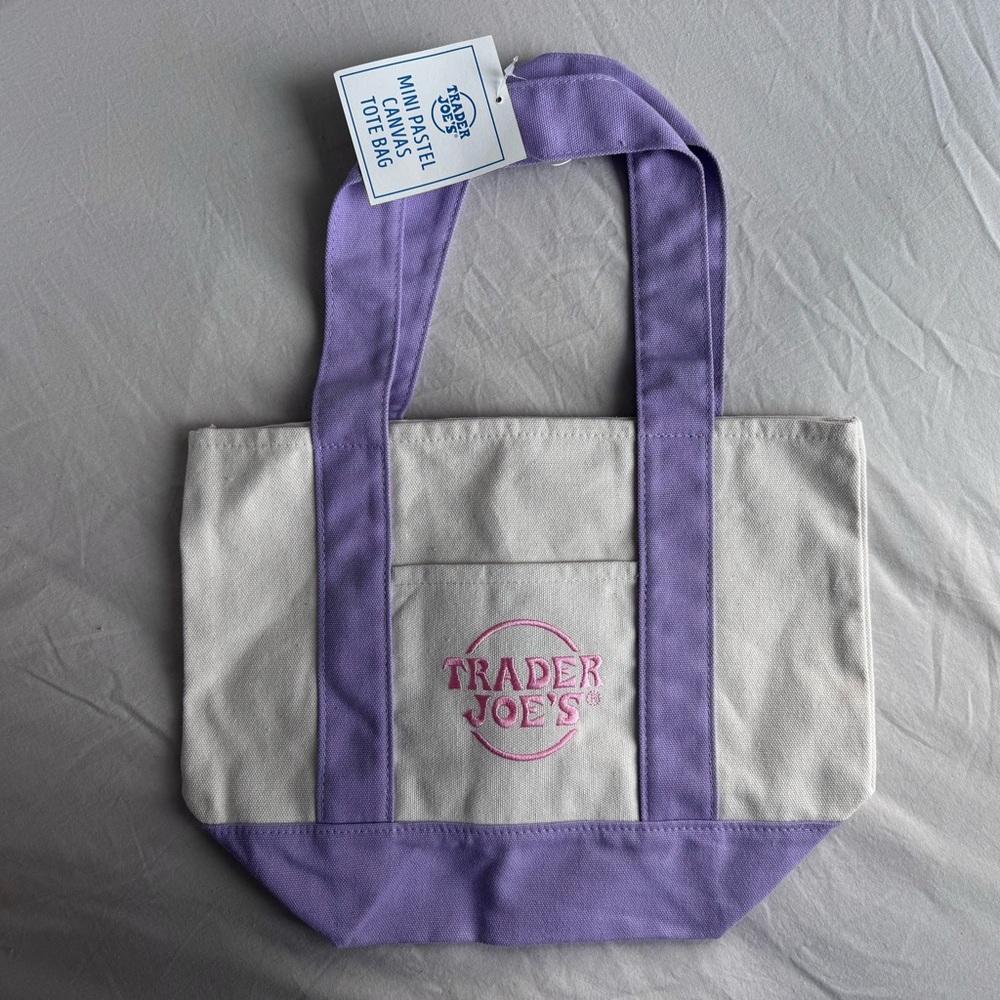 Trader Joe's Purple and Cream Canvas Tote